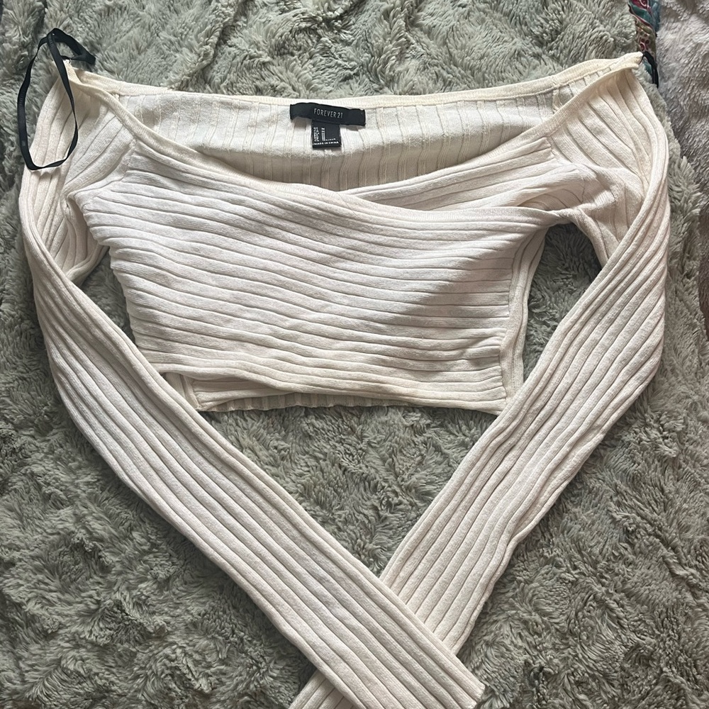 Forever 21 Off-White Ribbed Crop Top
